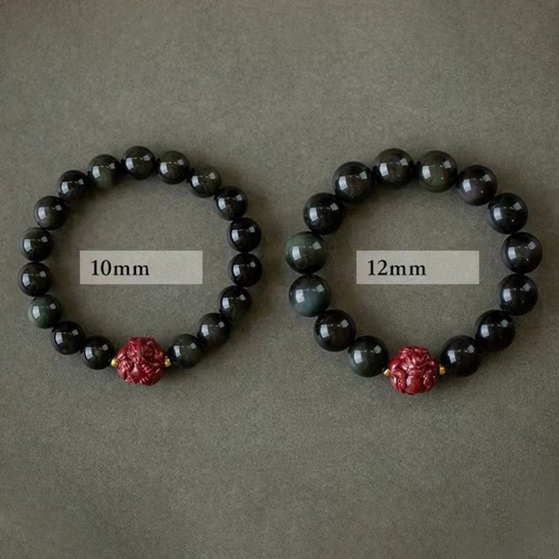 Nimara Ritual Chinese Zodiac Natural Black Obsidian Cinnabar Purification Bracelet