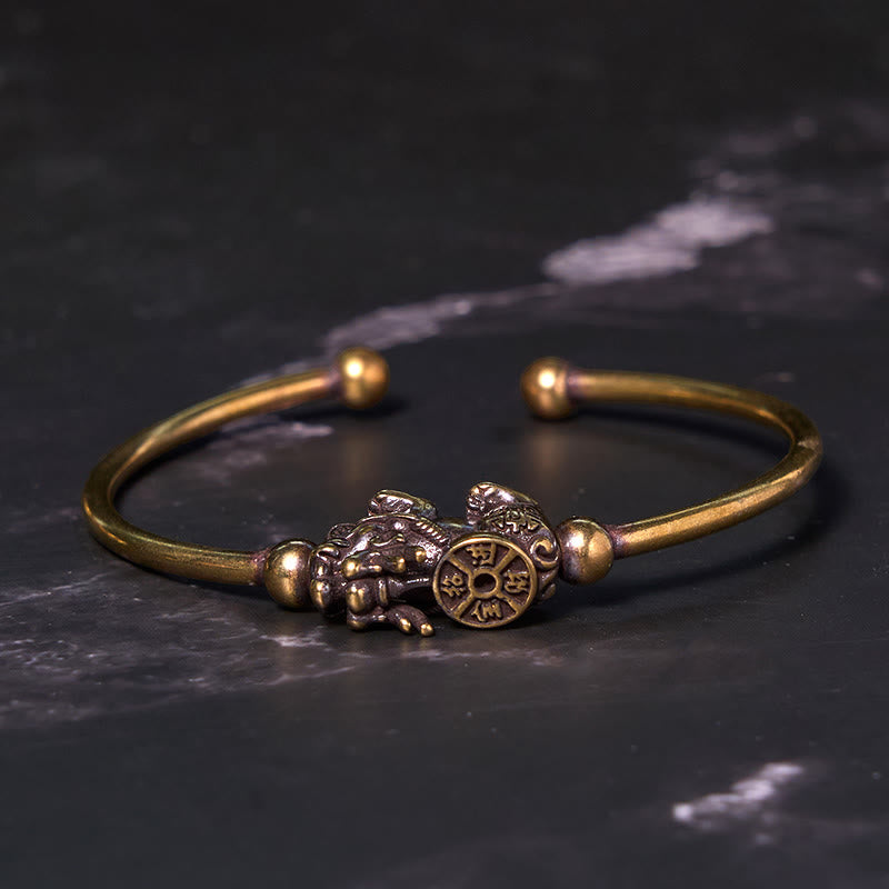 Nimara Ritual Pi Xiu Carrying Compass Fu Character Copper Brass Luck Wealth Bracelet Bangle