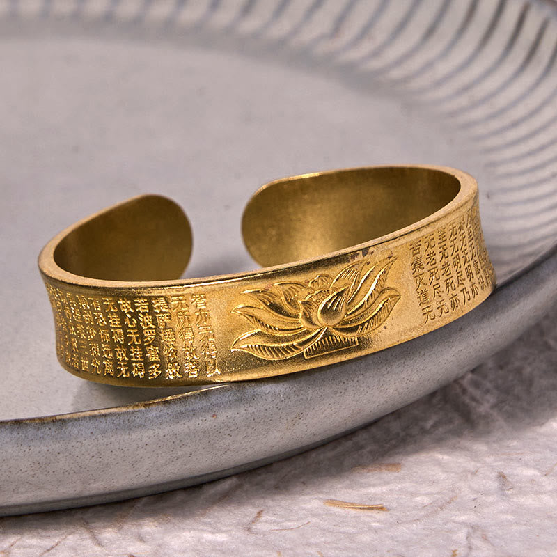 Nimara Ritual Heart Sutra Lotus Flower Copper Brass Peace Cuff Bracelet Bangle