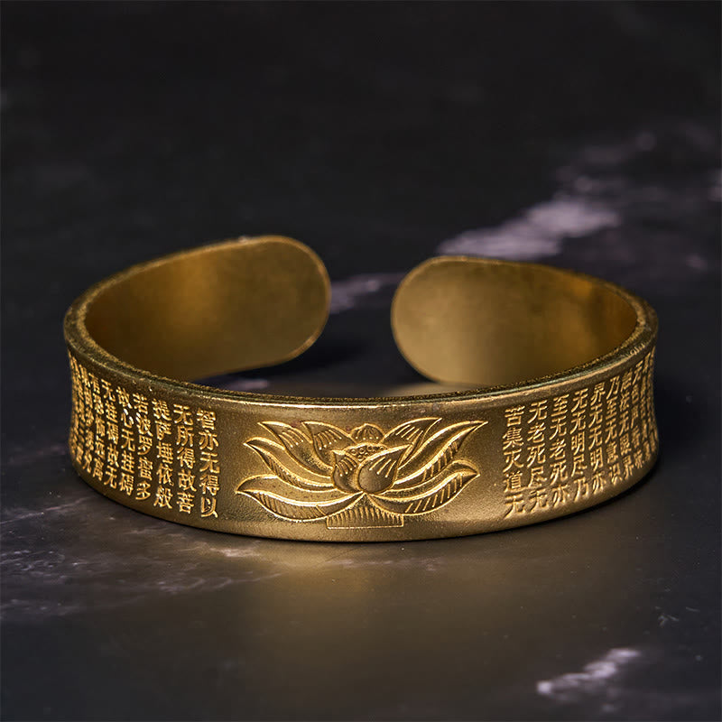Nimara Ritual Heart Sutra Lotus Flower Copper Brass Peace Cuff Bracelet Bangle