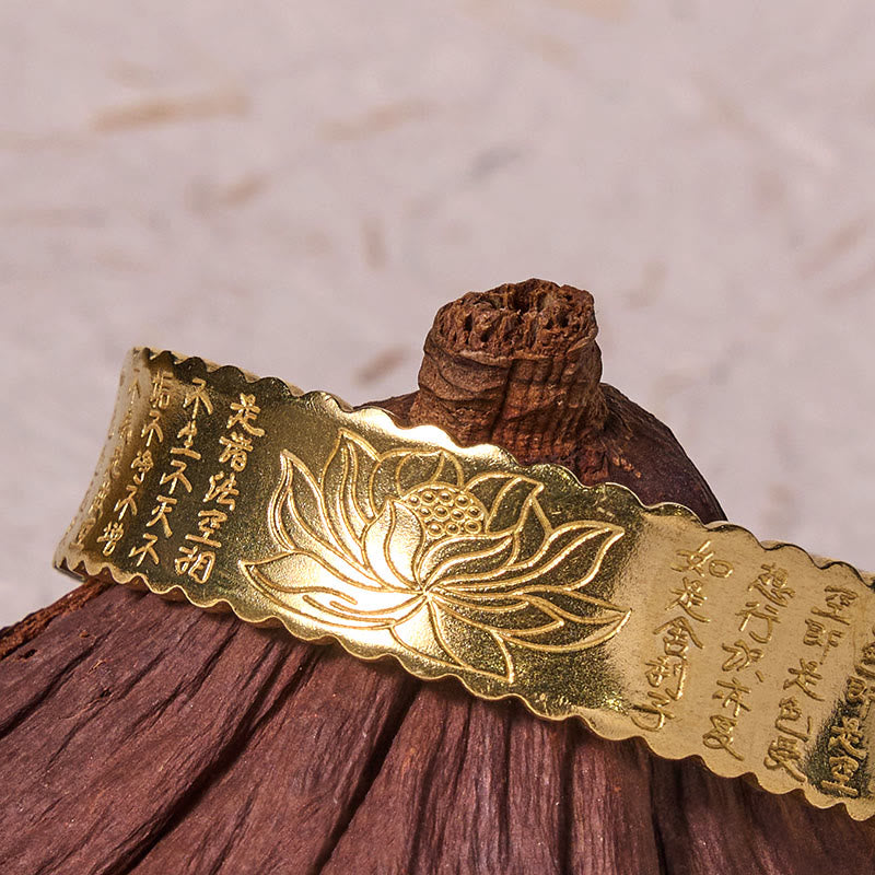 Nimara Ritual Heart Sutra Lotus Flower Copper Brass Peace Enlightenment Cuff Bracelet Bangle