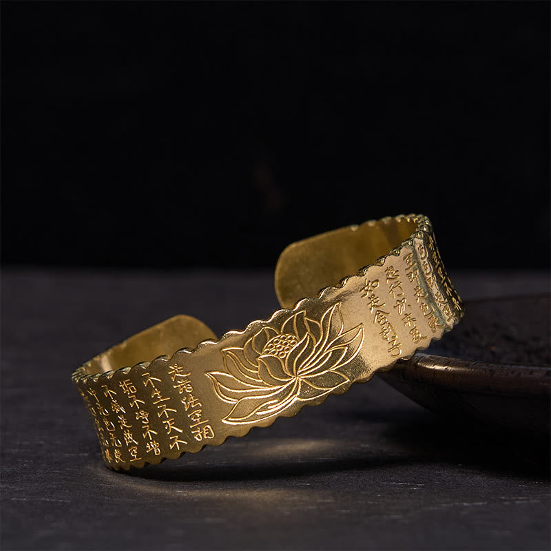 Nimara Ritual Heart Sutra Lotus Flower Copper Brass Peace Enlightenment Cuff Bracelet Bangle