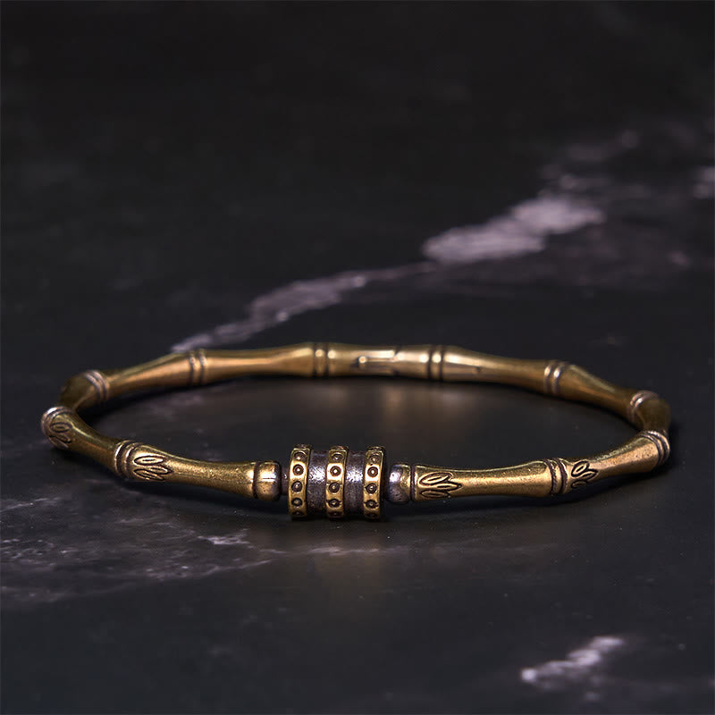 Nimara Ritual Bamboo Lotus Flower Copper Brass Peace Bracelet Bangle