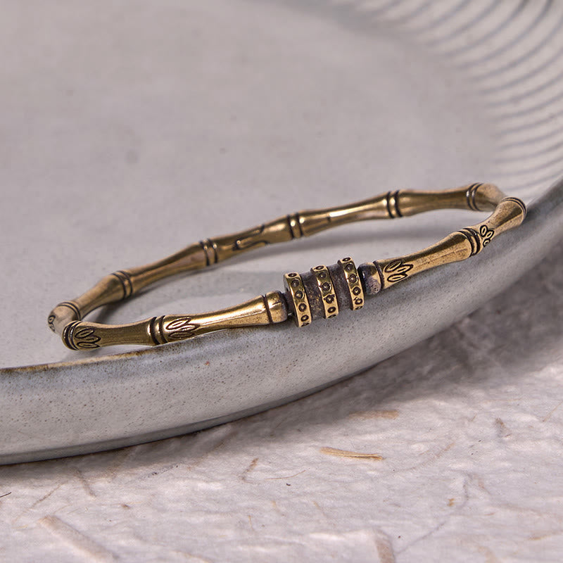 Nimara Ritual Bamboo Lotus Flower Copper Brass Peace Bracelet Bangle
