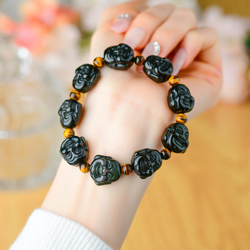Nimara Ritual Rainbow Obsidian Laughing Buddha Positive Transformation Bracelet