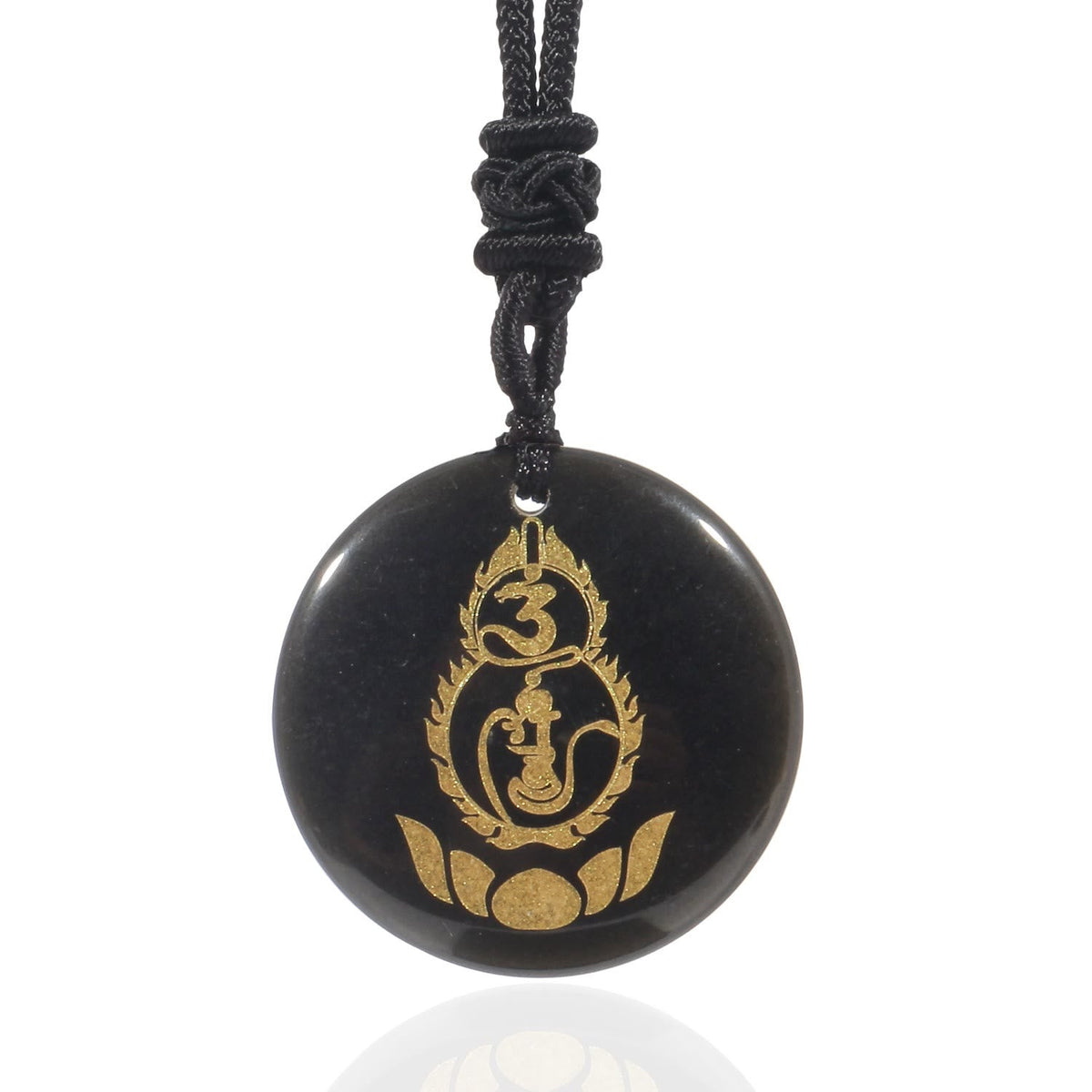 Nimara Ritual Gourd Lotus Pedestal Pattern Vajra Protection Mantra Natural Various Crystal Black Obsidian Fulfilment Necklace Pendant