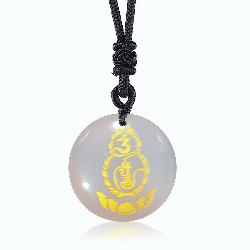 Nimara Ritual Gourd Lotus Pedestal Pattern Vajra Protection Mantra Natural Various Crystal Black Obsidian Fulfilment Necklace Pendant