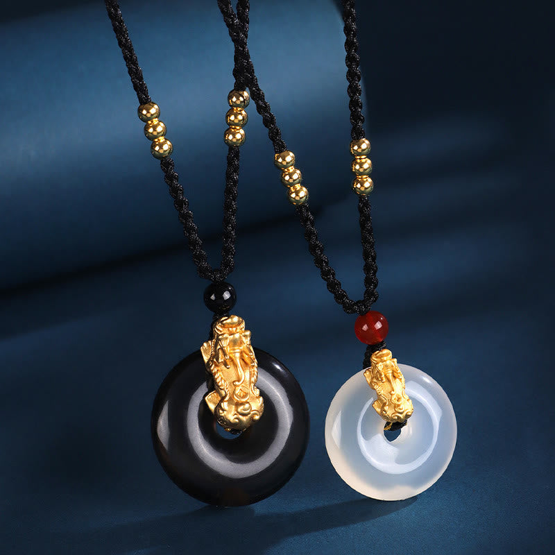 Nimara Ritual Black Onyx White Agate Peace Buckle 999 Sterling Silver Gold PiXiu Fortune Necklace Pendant