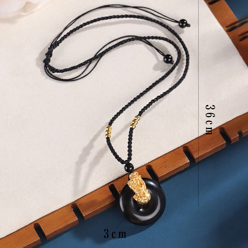 Nimara Ritual Black Onyx White Agate Peace Buckle 999 Sterling Silver Gold PiXiu Fortune Necklace Pendant