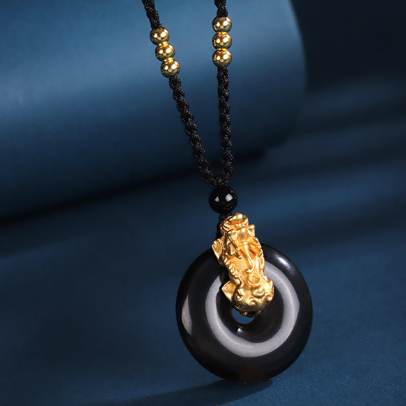 Nimara Ritual Black Onyx White Agate Peace Buckle 999 Sterling Silver Gold PiXiu Fortune Necklace Pendant