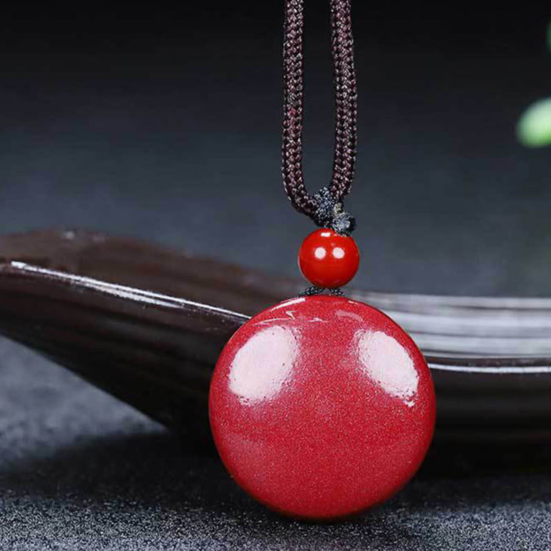 Nimara Ritual Natural Cinnabar Yin Yang Design Braided String Blessing Necklace Pendant