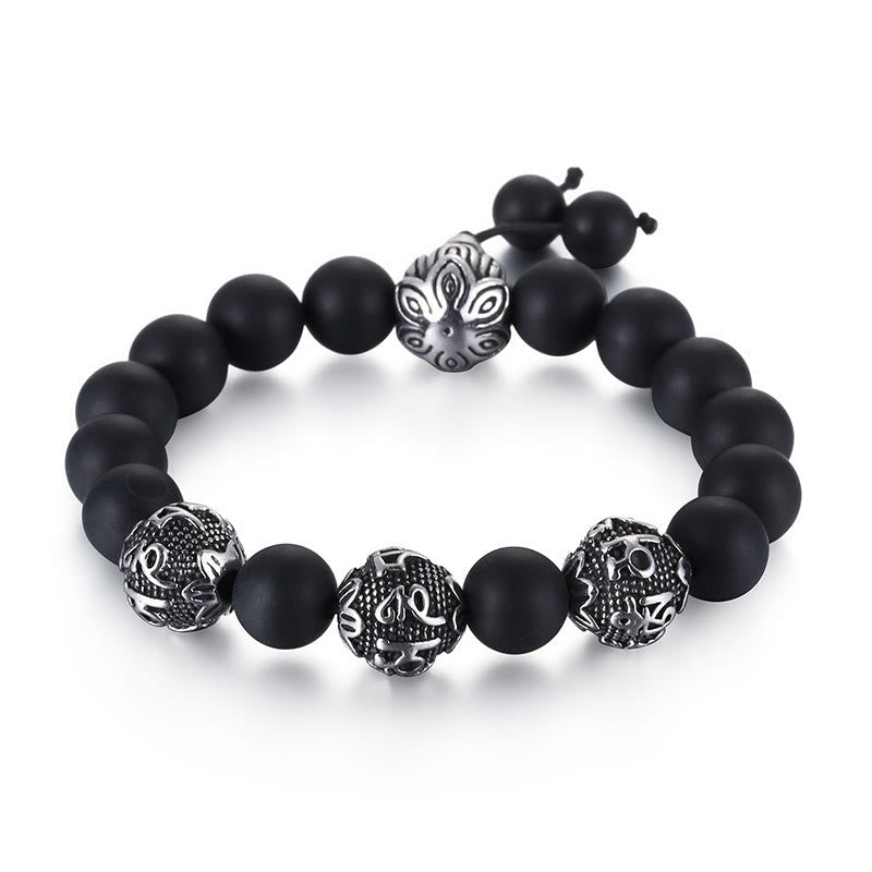 Nimara Ritual Natural Tiger Eye Lava Rock Black Obsidian Titanium Steel Six-True-Words Om Mani Padme Hum Protection Bracelet