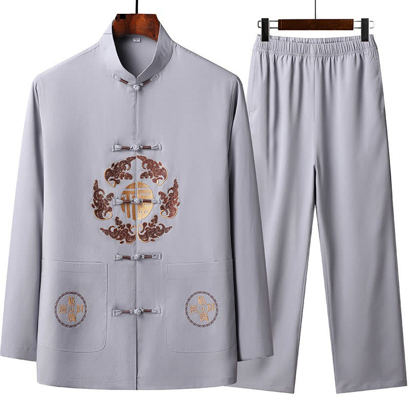 Nimara Ritual Chinese New Year Embroidered Fu Tang Suit Hanfu Long Sleeve Top Pants Clothing Men's Set