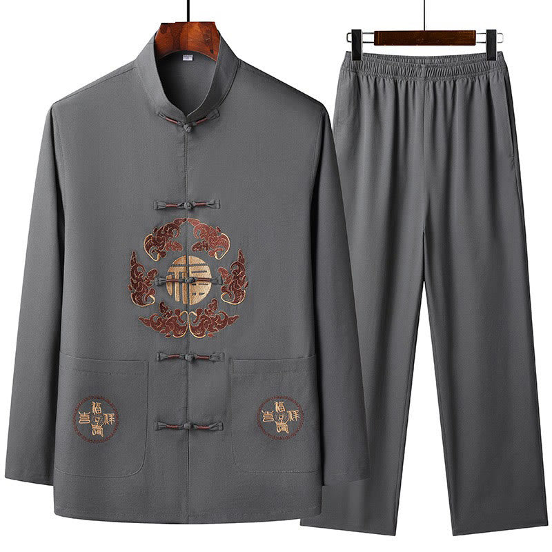 Nimara Ritual Chinese New Year Embroidered Fu Tang Suit Hanfu Long Sleeve Top Pants Clothing Men's Set