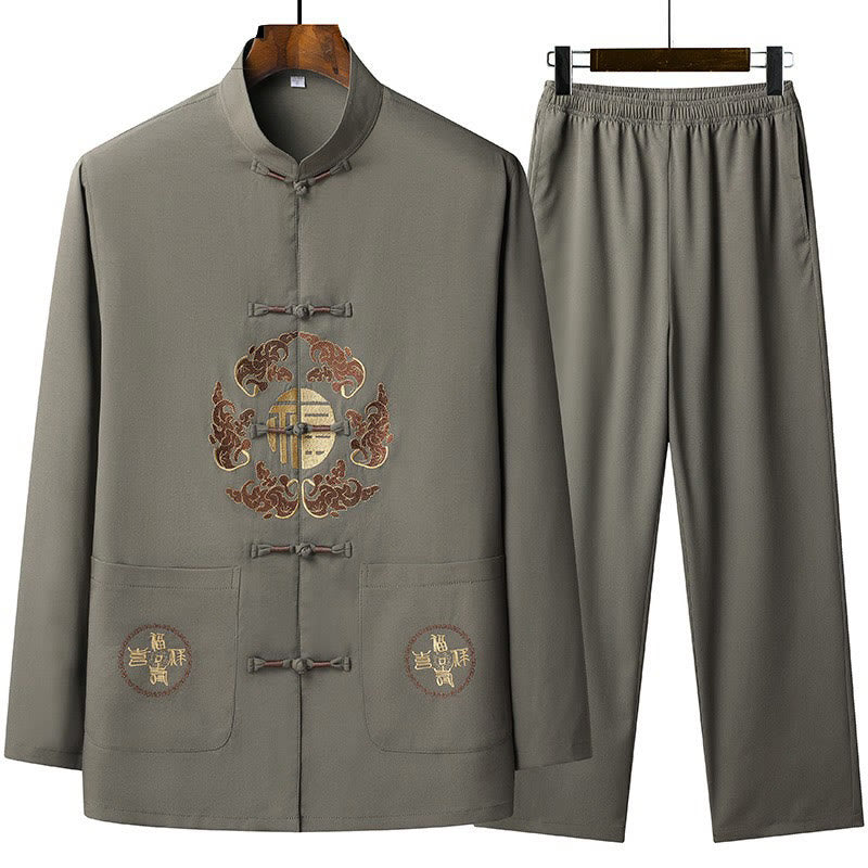 Nimara Ritual Chinese New Year Embroidered Fu Tang Suit Hanfu Long Sleeve Top Pants Clothing Men's Set
