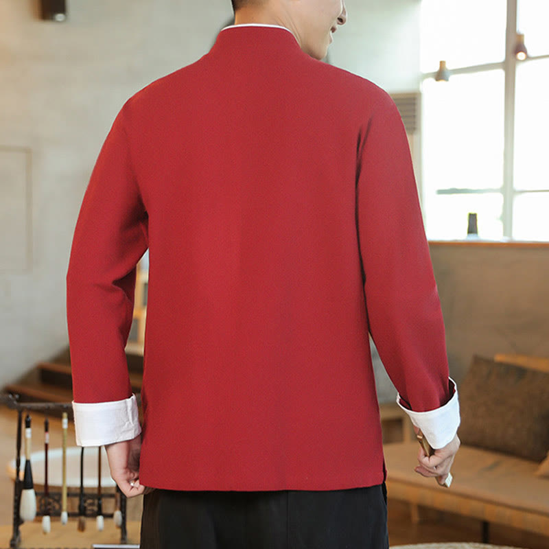 Nimara Ritual Chinese New Year Flying Crane Embroidery Frog-button Tang Suit Cotton Men's Jacket Shirt