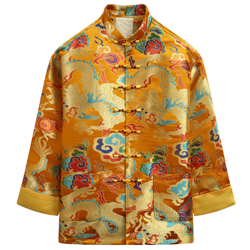Nimara Ritual Chinese New Year Dragon Embroidery Auspicious Clouds Frog-button Tang Suit Men's Jacket Shirt