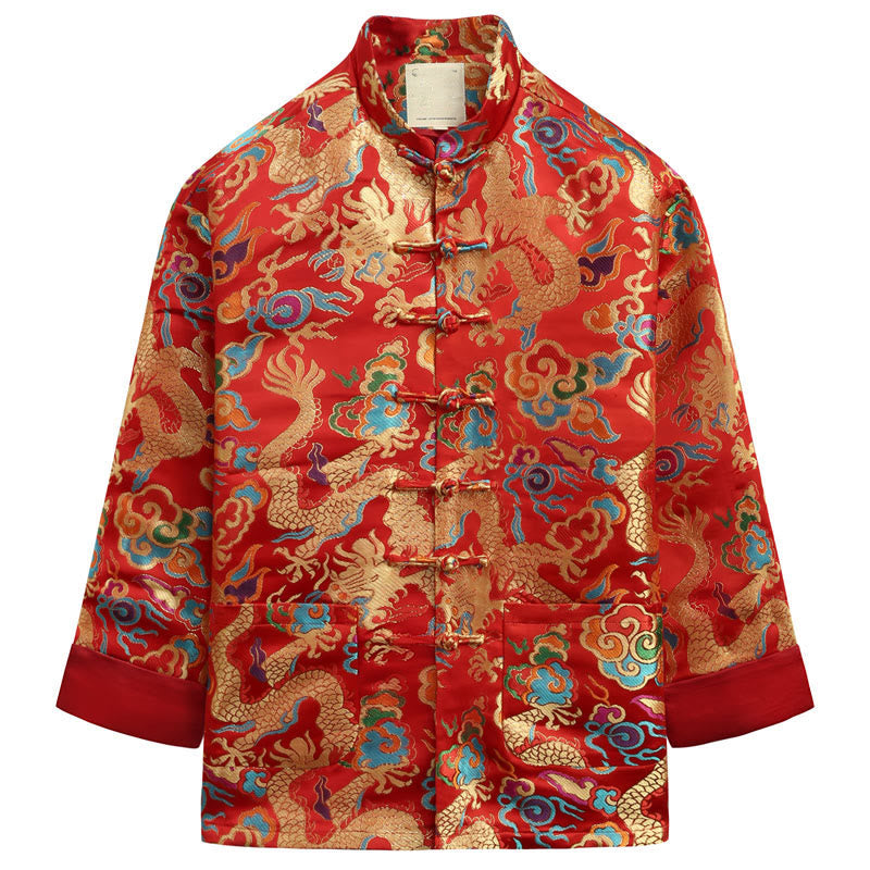 Nimara Ritual Chinese New Year Dragon Embroidery Auspicious Clouds Frog-button Tang Suit Men's Jacket Shirt