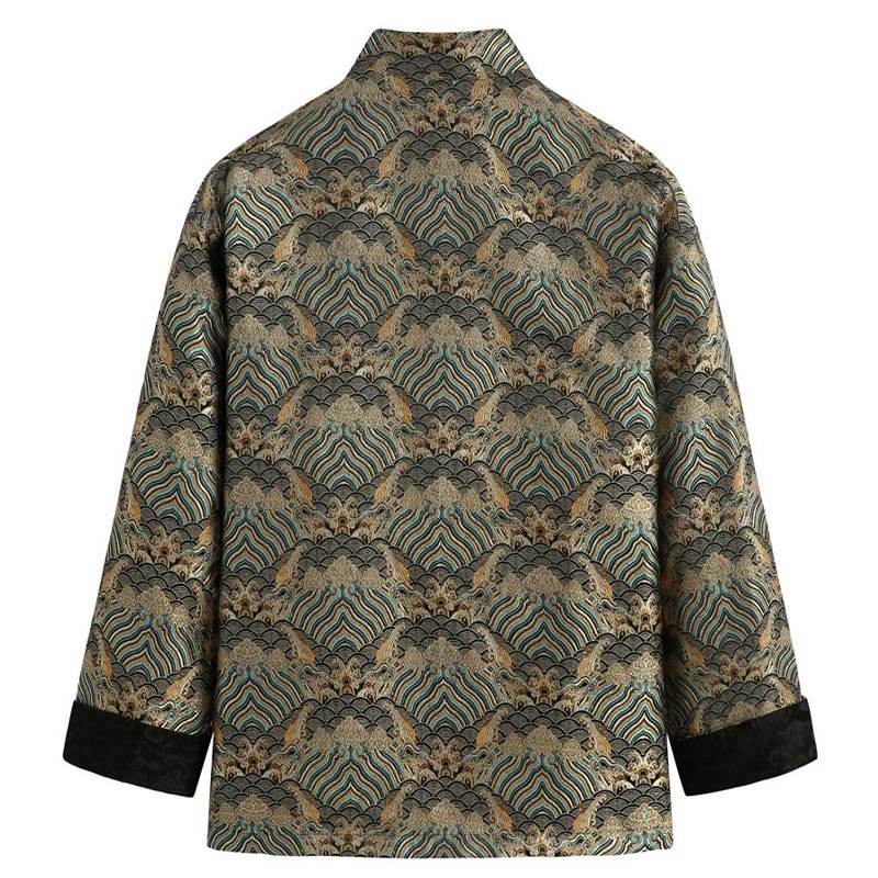 Nimara Ritual Chinese New Year Jacquard Damask Seawater Pattern Frog-button Tang Suit Men's Jacket Shirt With Pockets