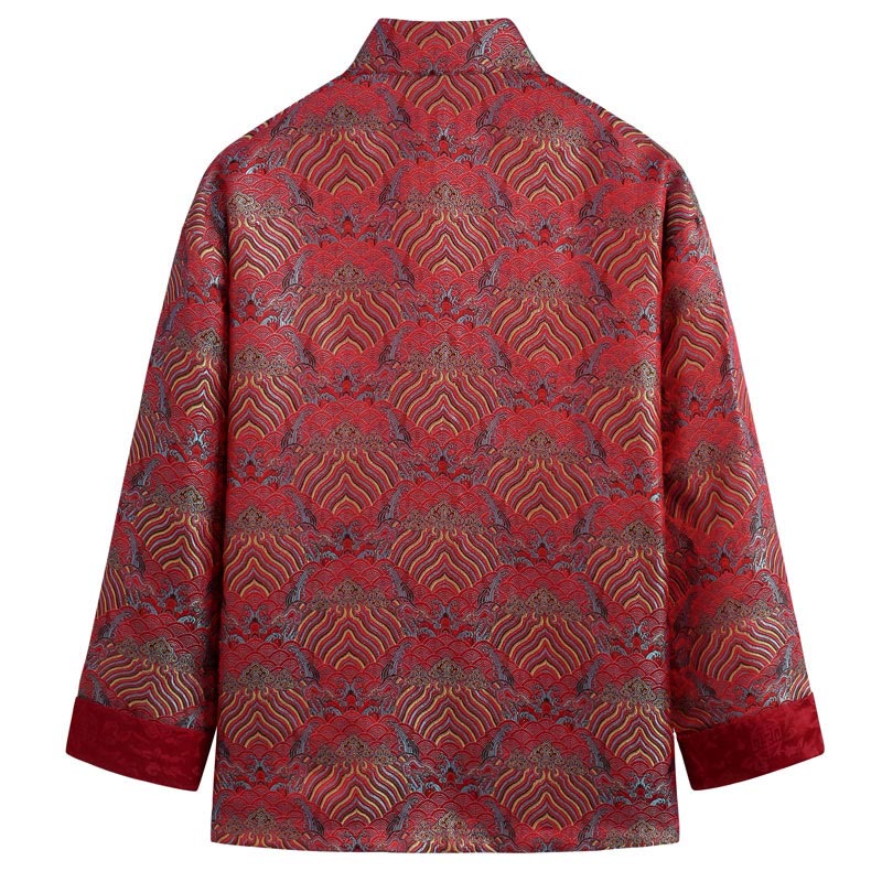 Nimara Ritual Chinese New Year Jacquard Damask Seawater Pattern Frog-button Tang Suit Men's Jacket Shirt With Pockets