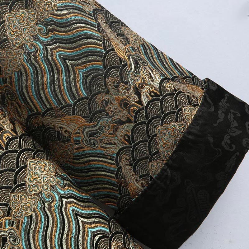 Nimara Ritual Chinese New Year Jacquard Damask Seawater Pattern Frog-button Tang Suit Men's Jacket Shirt With Pockets