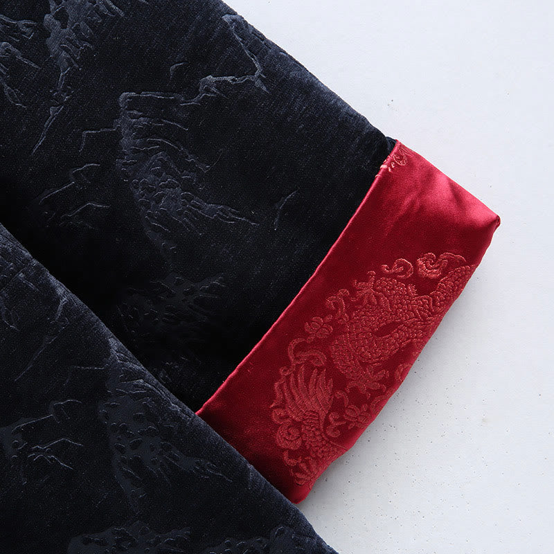 Nimara Ritual Chinese New Year Landscape Print Handmade Frog-button Tang Suit Men's Jacket Shirt With Pockets
