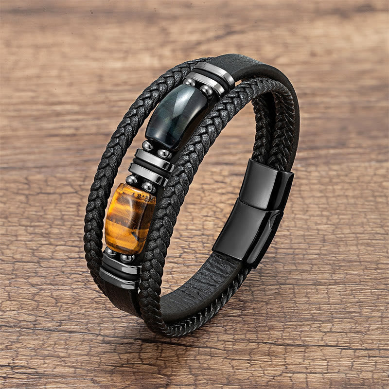 Nimara Ritual Tiger Eye Stone Courage Willpower Multi-layer Leather Bracelet