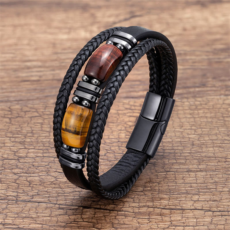 Nimara Ritual Tiger Eye Stone Courage Willpower Multi-layer Leather Bracelet