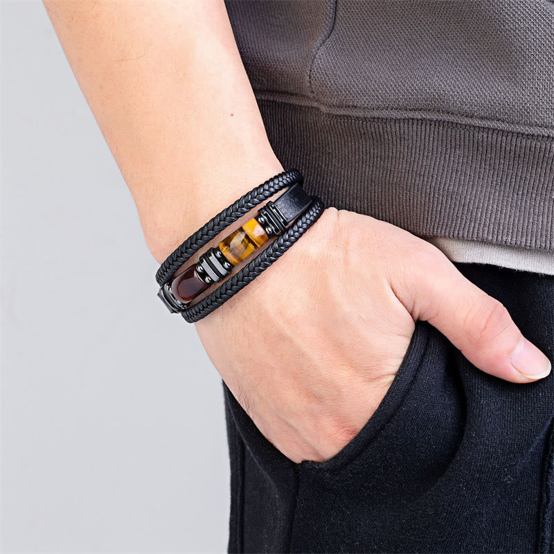 Nimara Ritual Tiger Eye Stone Courage Willpower Multi-layer Leather Bracelet