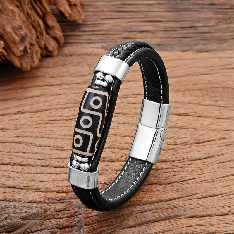 Nimara Ritual Tibetan Nine-Eye Dzi Bead Wealth Leather Buckle Bracelet
