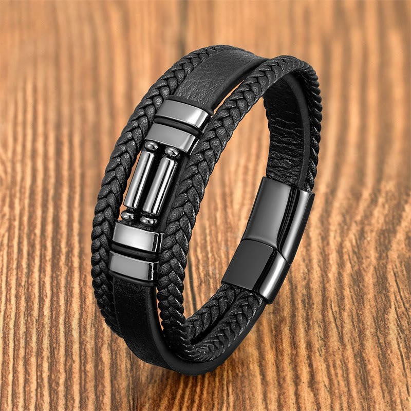 Nimara Ritual Tiger Eye Lazurite Hematite Picture Jasper Black Onyx Strength Multi-layer Leather Bracelet