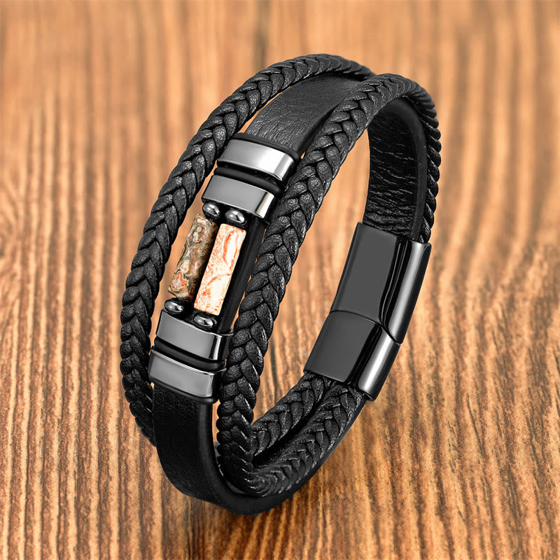 Nimara Ritual Tiger Eye Lazurite Hematite Picture Jasper Black Onyx Strength Multi-layer Leather Bracelet