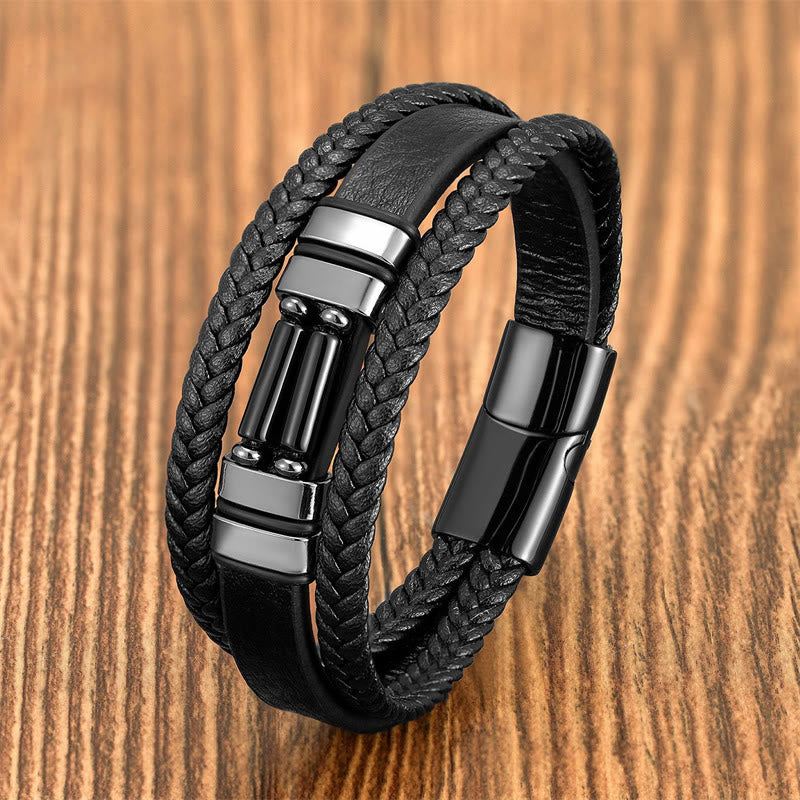 Nimara Ritual Tiger Eye Lazurite Hematite Picture Jasper Black Onyx Strength Multi-layer Leather Bracelet