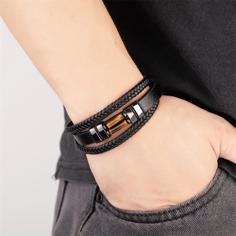 Nimara Ritual Tiger Eye Lazurite Hematite Picture Jasper Black Onyx Strength Multi-layer Leather Bracelet