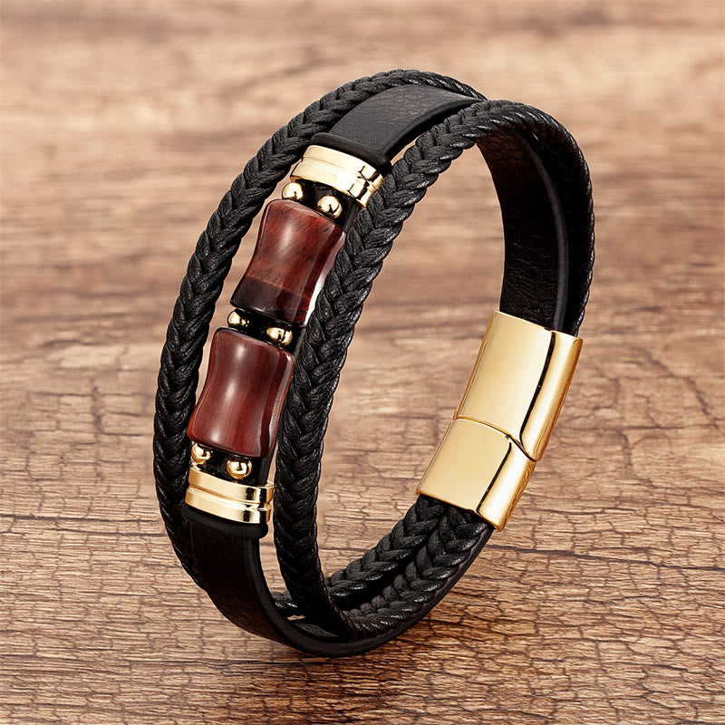 Nimara Ritual Tiger Eye Bamboo Stone Integrity Courage Multi-layer Leather Bracelet