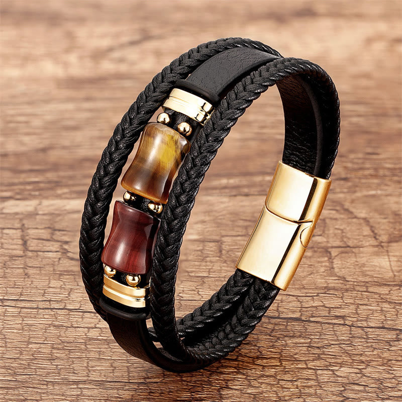 Nimara Ritual Tiger Eye Bamboo Stone Integrity Courage Multi-layer Leather Bracelet