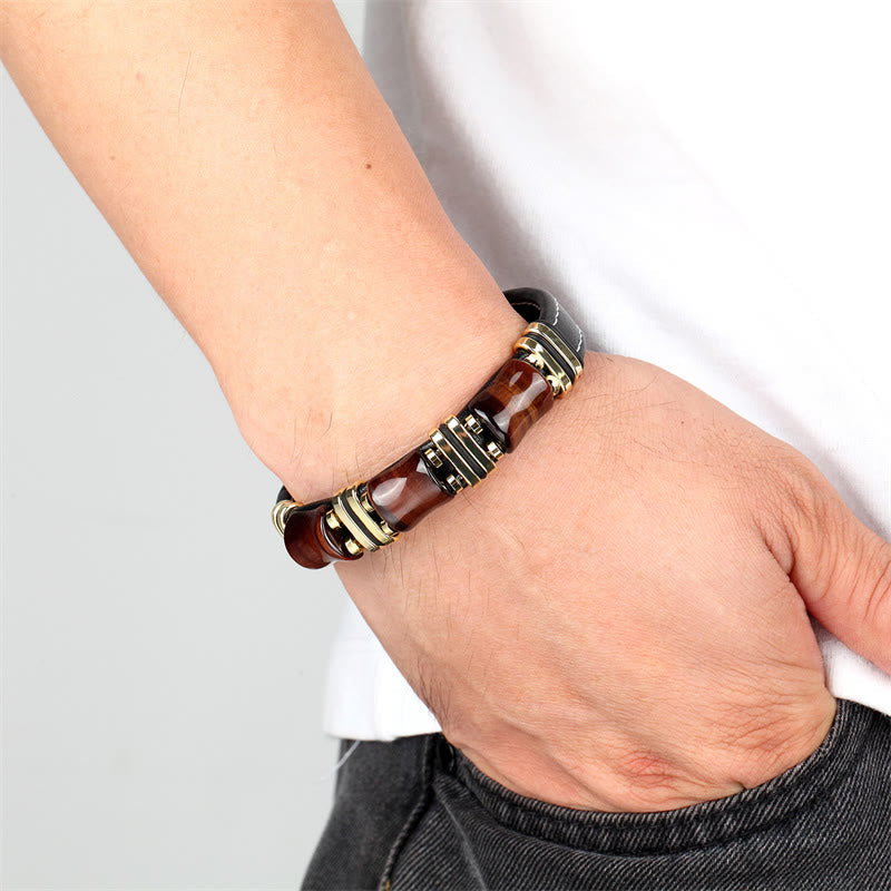Nimara Ritual Tiger Eye Three Bamboo Stone Protection Power Leather Bracelet