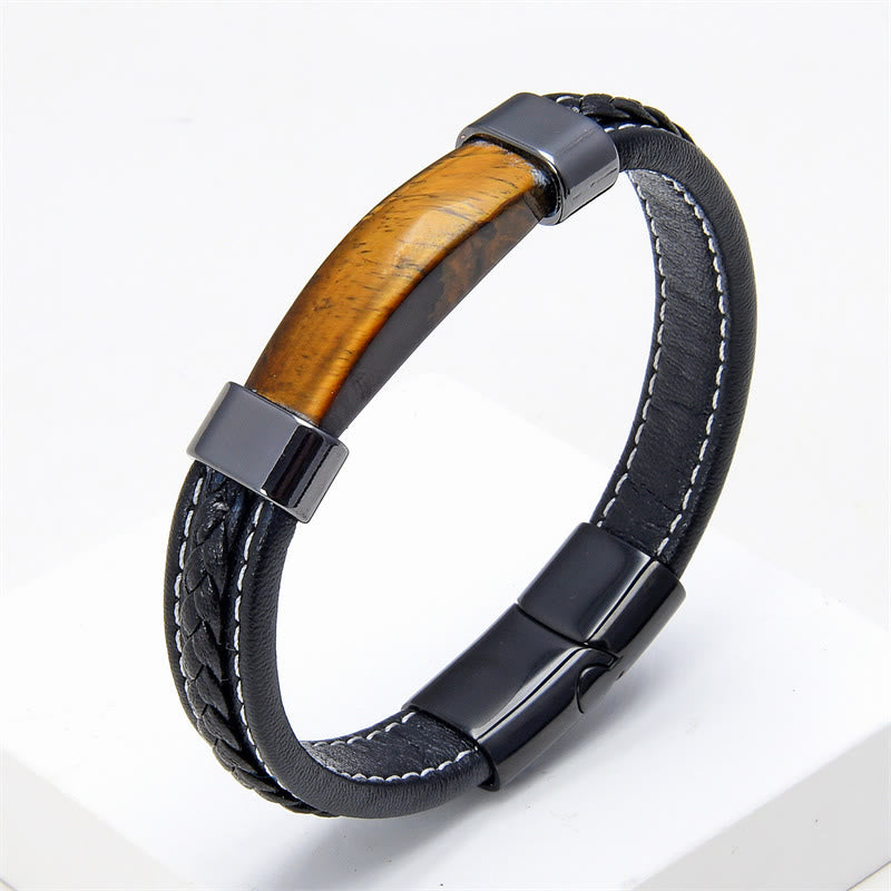 Nimara Ritual Lazurite Lapis Lazuli Tiger Eye Rhodonite Hematite Black Onyx Stone Balance Leather Bracelet