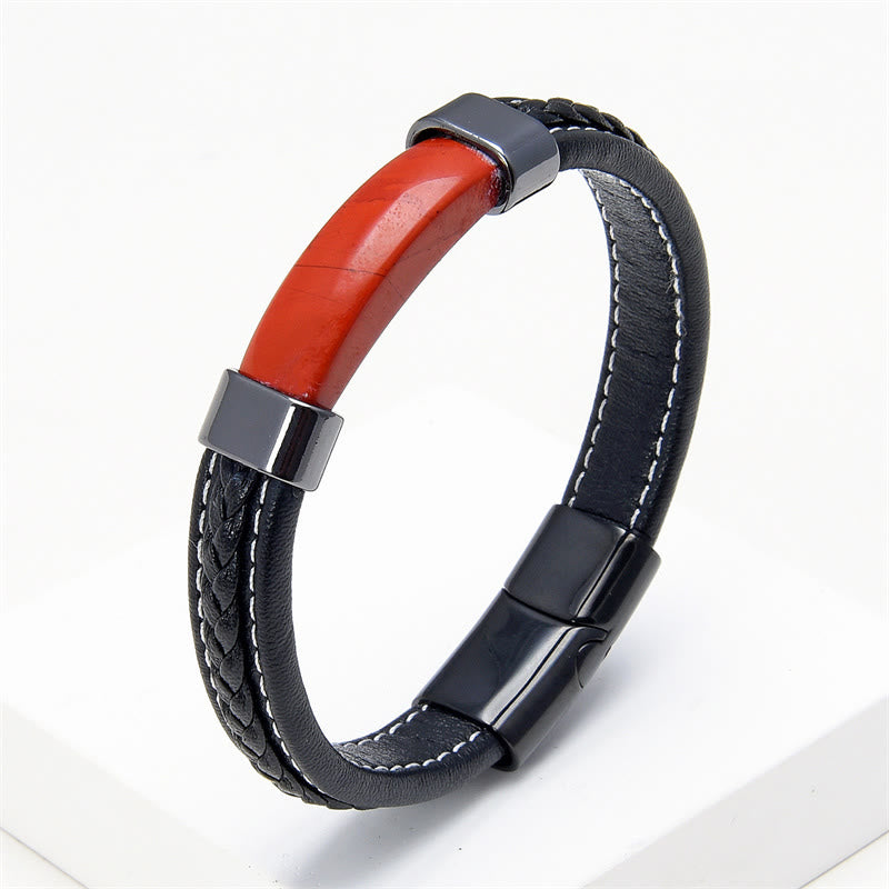Nimara Ritual Lazurite Lapis Lazuli Tiger Eye Rhodonite Hematite Black Onyx Stone Balance Leather Bracelet