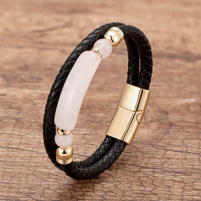 Nimara Ritual Green Aventurine Tiger Eye Green Agate Black Onyx Hematite Stone Luck Leather Magnetic Buckle Bracelet
