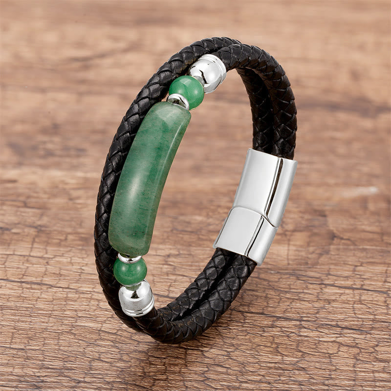 Nimara Ritual Green Aventurine Tiger Eye Green Agate Black Onyx Hematite Stone Luck Leather Magnetic Buckle Bracelet
