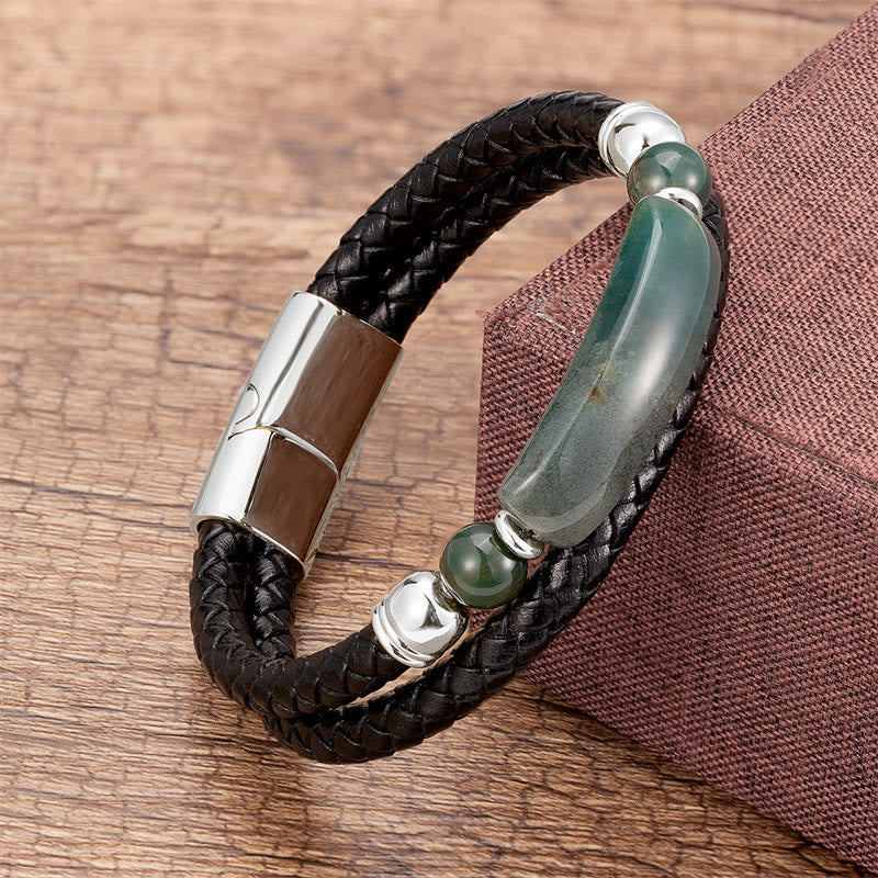 Nimara Ritual Green Aventurine Tiger Eye Green Agate Black Onyx Hematite Stone Luck Leather Magnetic Buckle Bracelet