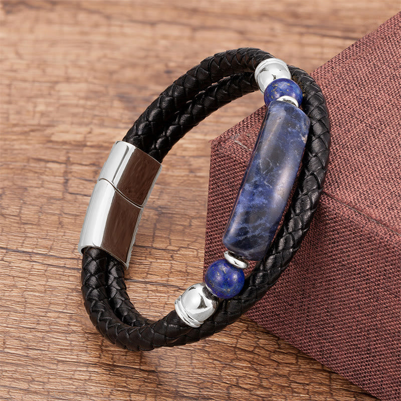 Nimara Ritual Green Aventurine Tiger Eye Green Agate Black Onyx Hematite Stone Luck Leather Magnetic Buckle Bracelet
