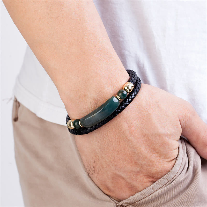 Nimara Ritual Green Aventurine Tiger Eye Green Agate Black Onyx Hematite Stone Luck Leather Magnetic Buckle Bracelet