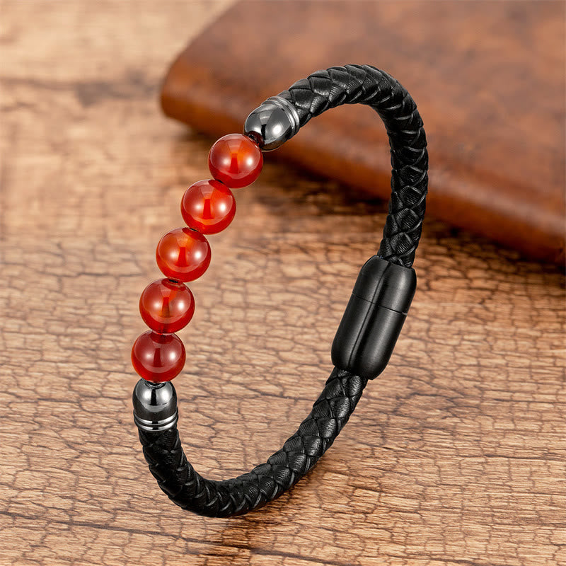 Nimara Ritual Blue Agate Tiger Eye Lava Rock Black Onyx Lazurite Bead Protection Leather Bracelet