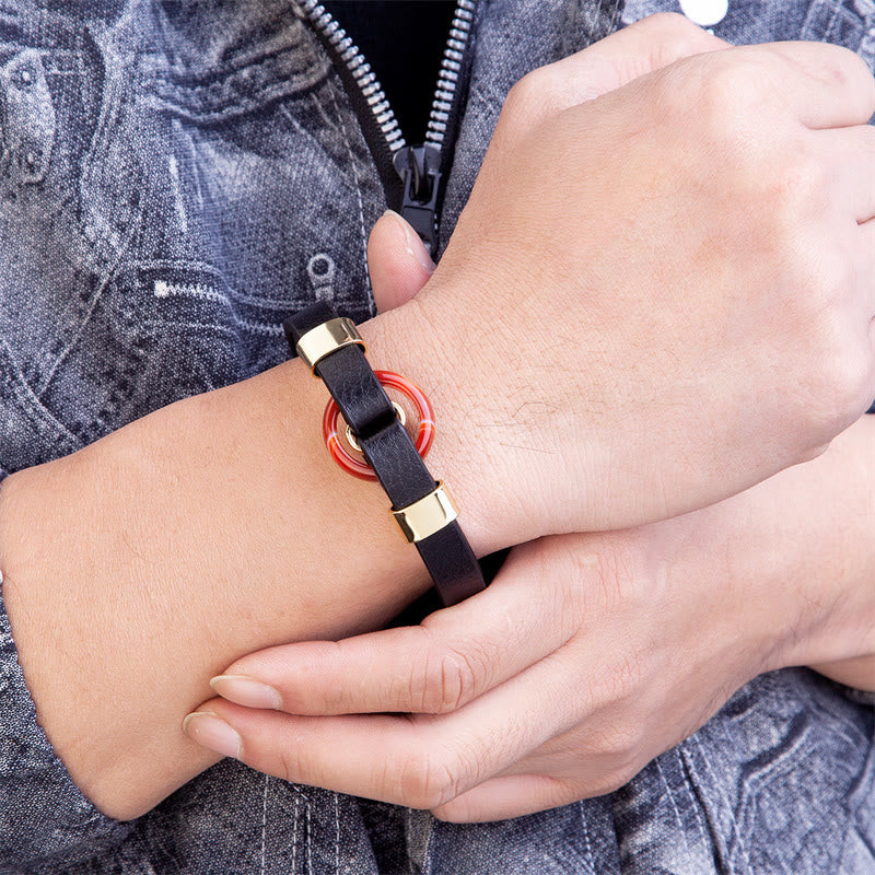 Nimara Ritual Round Green Aventurine Black Onyx Hematite Agate Rose Quartz Stone Balance Leather Magnetic Buckle Bracelet