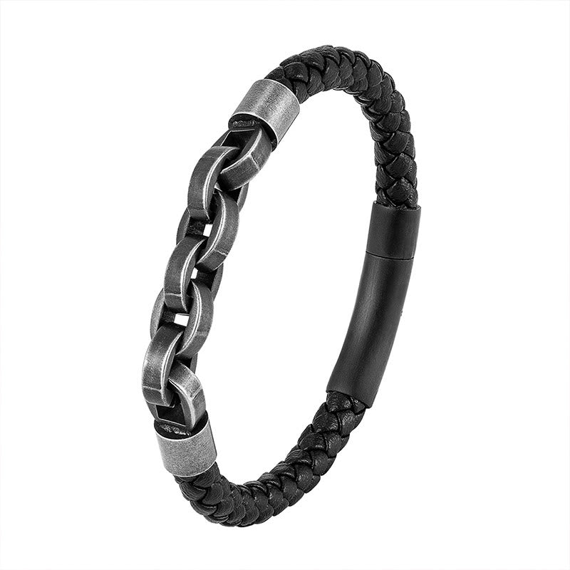 Nimara Ritual Chain Design Titanium Steel Balance Leather Braided Buckle Bracelet