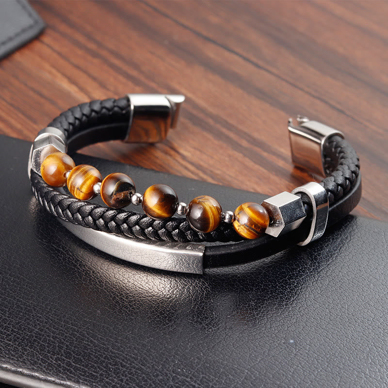 Nimara Ritual Tiger Eye Bead Multi-layered Grounding Leather Buckle Bracelet