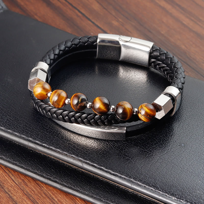Nimara Ritual Tiger Eye Bead Multi-layered Grounding Leather Buckle Bracelet