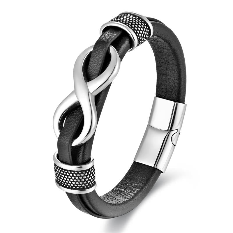 Nimara Ritual Endless Knot Infinity Symbol Design Titanium Steel Balance Leather Buckle Bracelet